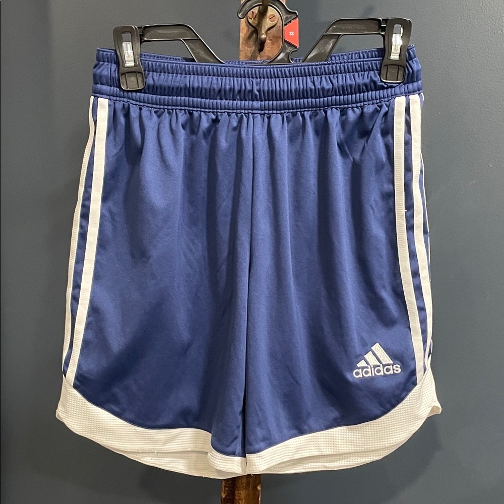 Adidas Navy Blue Shorts with White Stripes - Picture 1 of 3